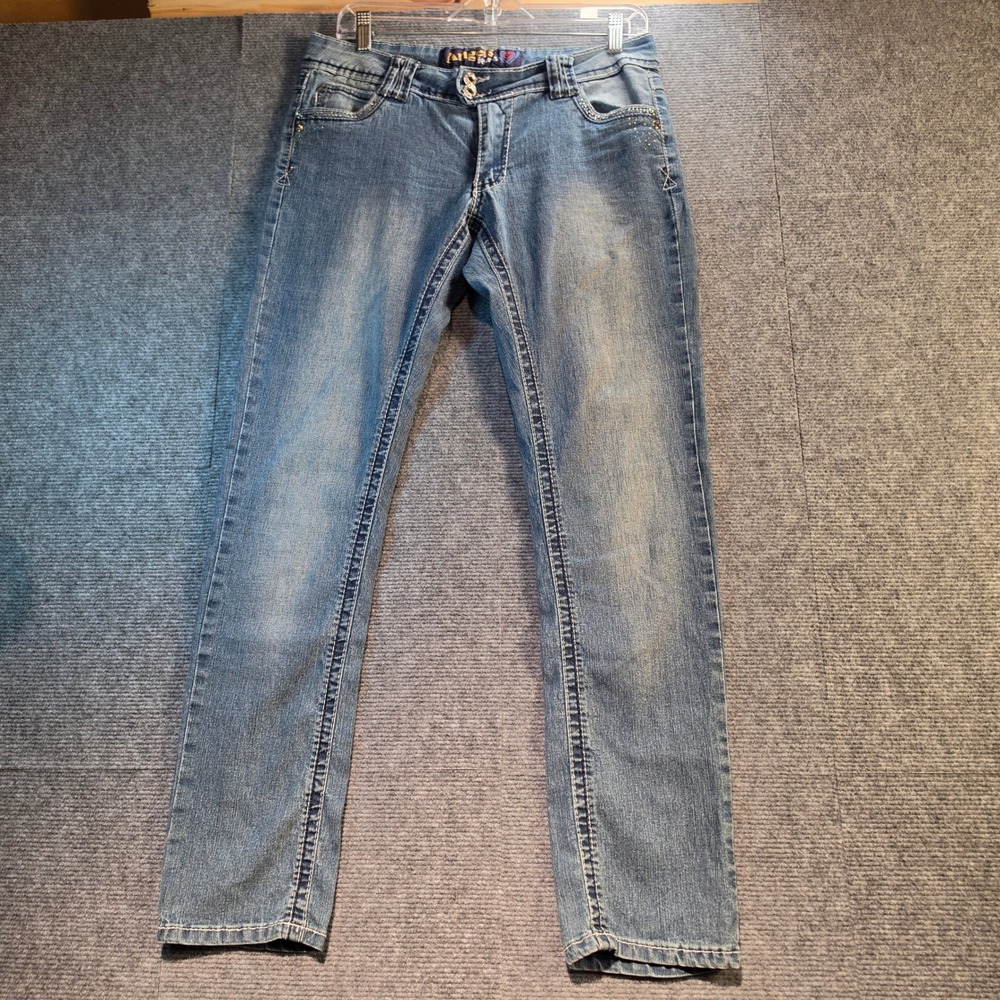 Angels Jeans Skinny Women 13 Blue Good Rhinestone Embellished Y2K Low Rise